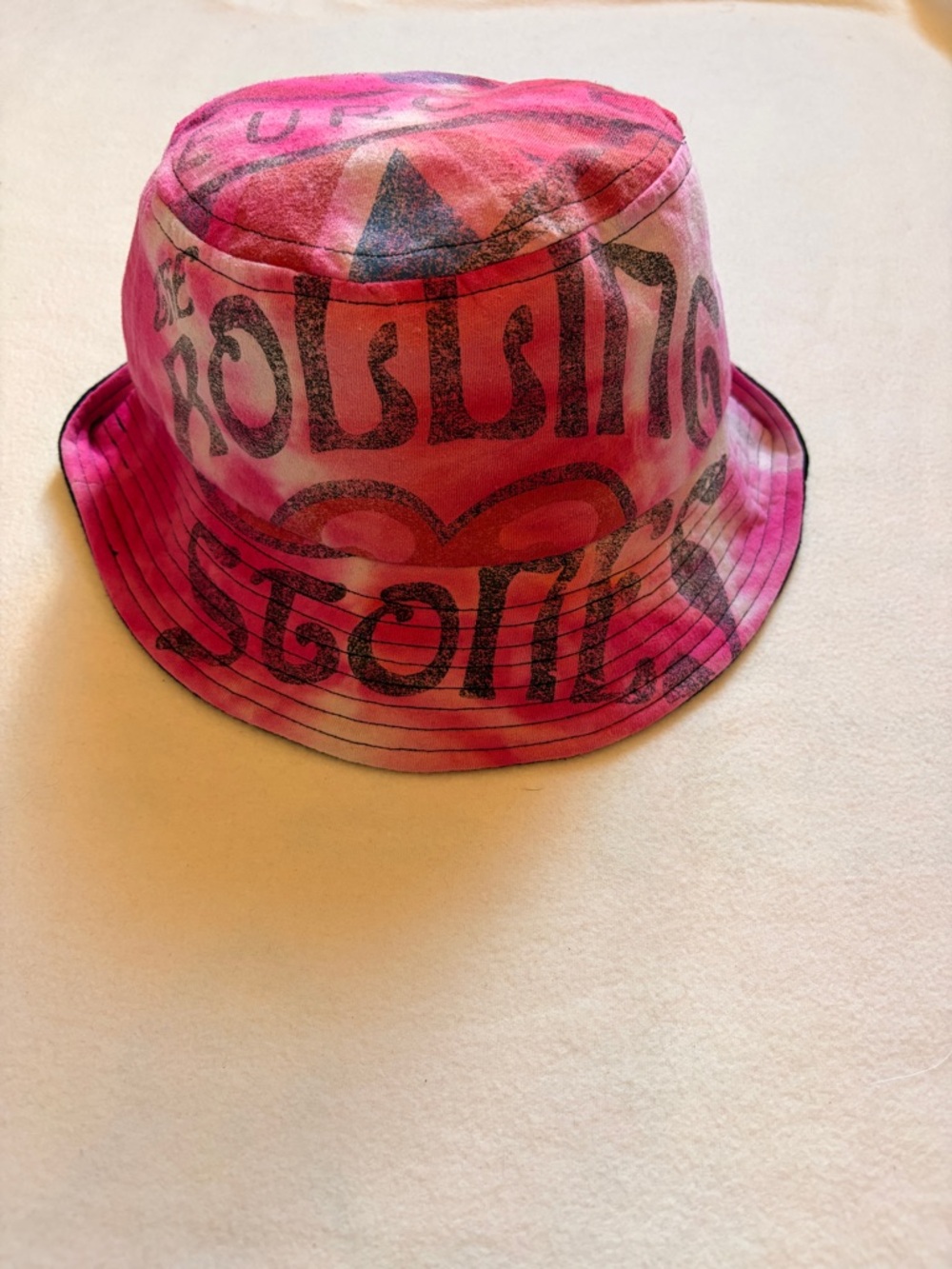 Tie-Dye Rolling Stones Graphic Bucket Hat With Inside Stash Pocket, hand made